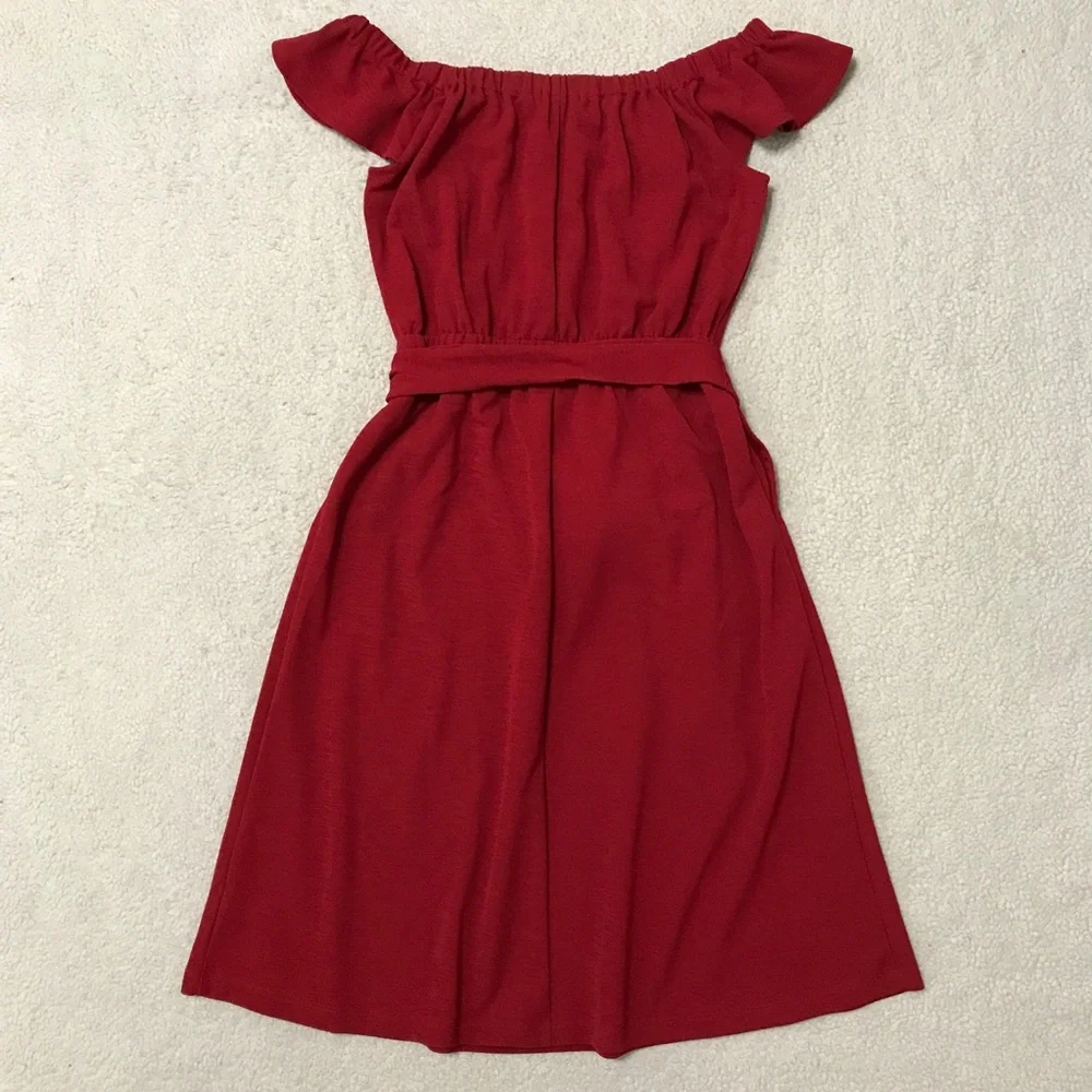 Banana Republic Midi Dress Red Flutter Sleeve On / Off Shoulder Size XS